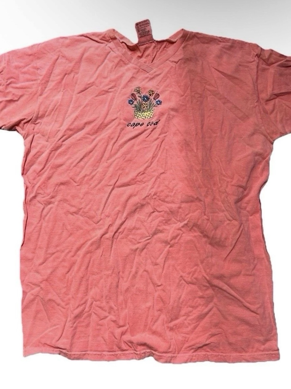 Women’s Anvil V Neck Salmon T Shirt Embroidered Cape Cod Size XL 100% Cotton